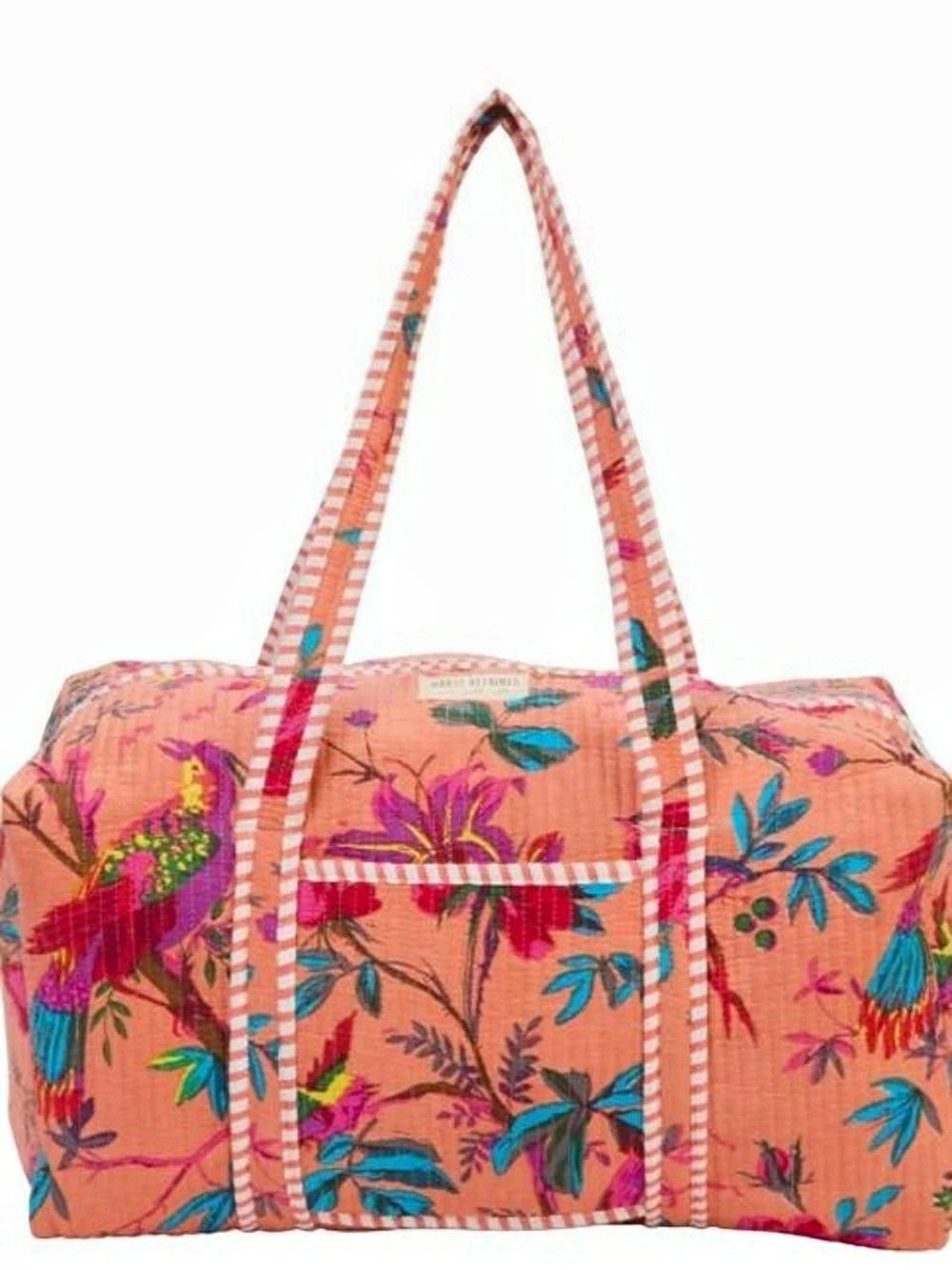 NWT Secondary Peach Floral weekender duffle bag with multicolored floral and bir
